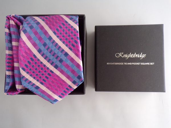 PINK AND BLUE CHECKED TIE AND POCKET SQUARE