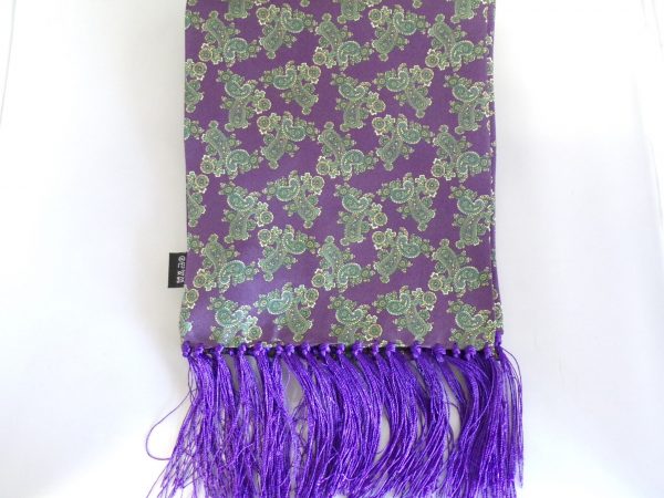 PURPLE AND GREEN PAISLEY SILK SCARF