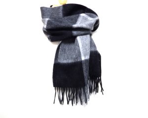 Black and Charcoal grey Large Checked Wool Scarf