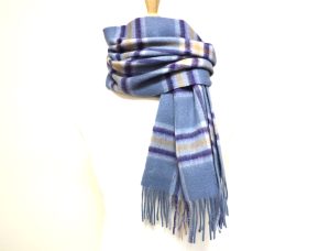 Blue and Gold Checked Pure Wool Scarf