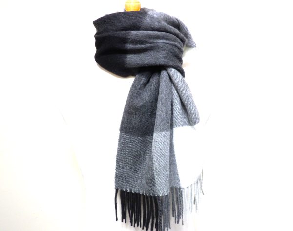 Black and Grey Large Checked Wool Scarf