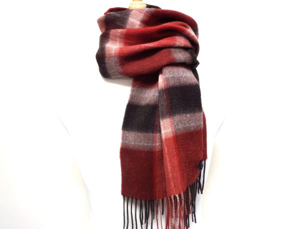 Red & Brown Madras Check Wool Scarf