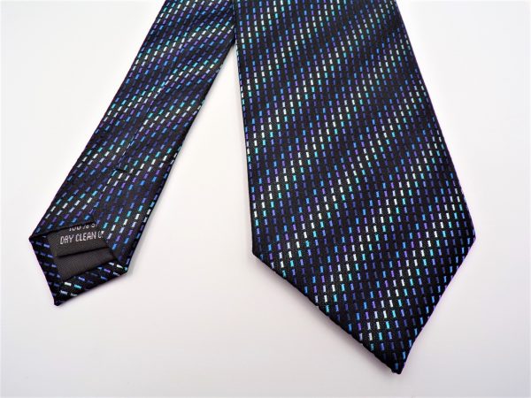 NAVY/GREEN ABSTRACT STRIPED WOVEN SILK TIE