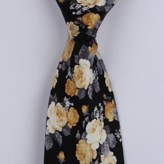 Black/Yellow Roses Sorrento Printed Silk Tie-0