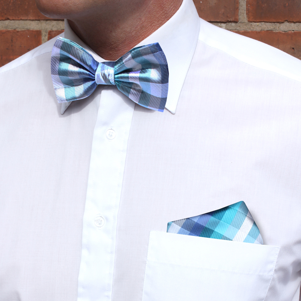 Blue/Silver Squared Silk Bow Tie