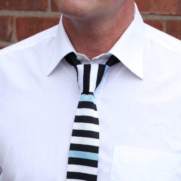 Black/white/sky blue Silk Knitted Tie-0