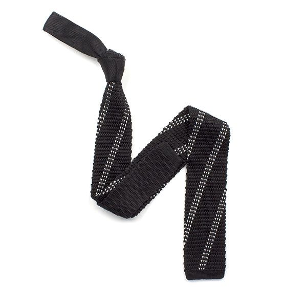 Black/white striped silk knitted tie-0