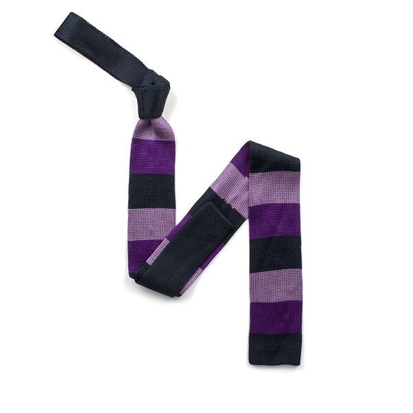 Black/purple/lilac striped silk knitted tie-0