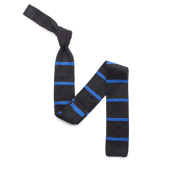 Black/blue striped silk knitted tie-0