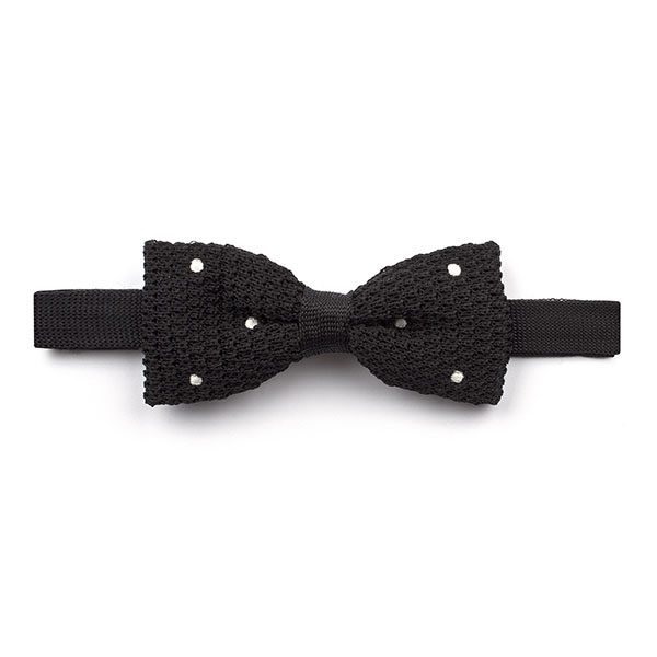 Black/white Polka Dot Knitted Silk Bow Tie-0