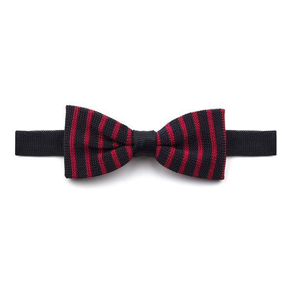 Red/black Striped Knitted Silk Bow Tie-0