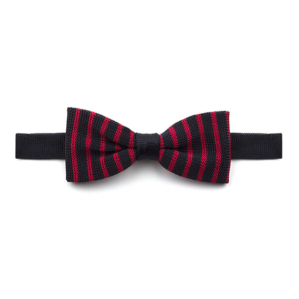 Red/Black Striped Knitted Silk Bow Tie
