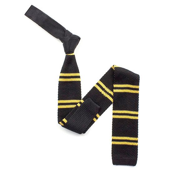 Black/gold striped silk knitted tie-0