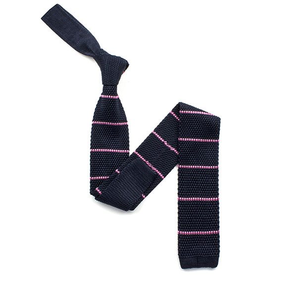 Navy/pink striped silk knitted tie-0