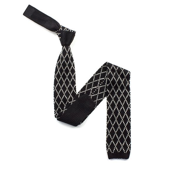 Black/white diamond silk knitted tie-0