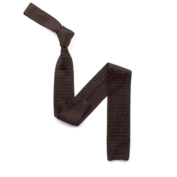Brown silk knitted tie-0