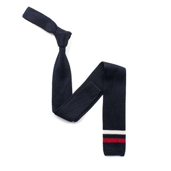 Navy/red/white striped silk knitted tie-0