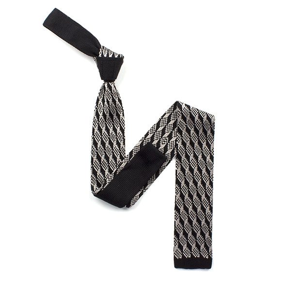 Black/silver diamond silk knitted tie-0