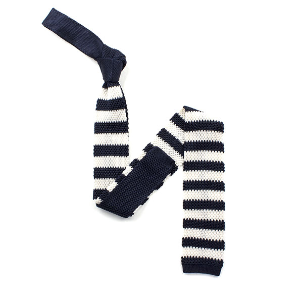 Navy/white striped silk knitted tie-0