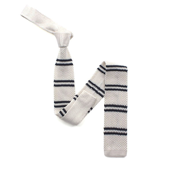 White/Black Double Stripe Silk Knitted Tie