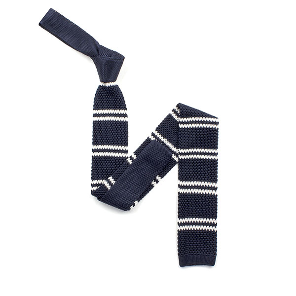 Navy/White Double Stripe Silk Knitted Tie