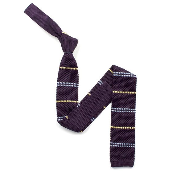 Purple/sky blue striped silk knitted tie-0