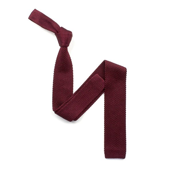 plain Burgundy silk knitted tie-0