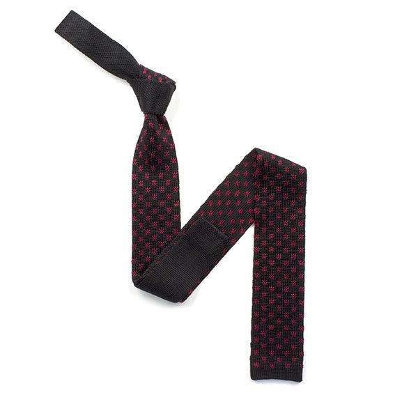 Black/red silk knitted tie-0