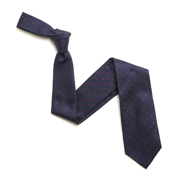 NAVY/RED SMALL DOTS SILK TIE-0