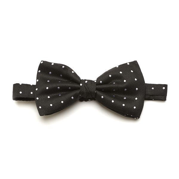 Black/White Spotted Silk Bow Tie-0