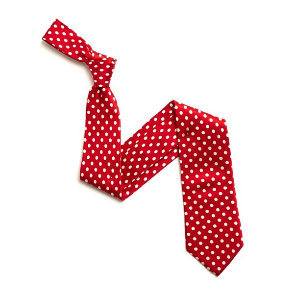 RED/WHITE SMALL POLKA DOTS SILK TIE-0