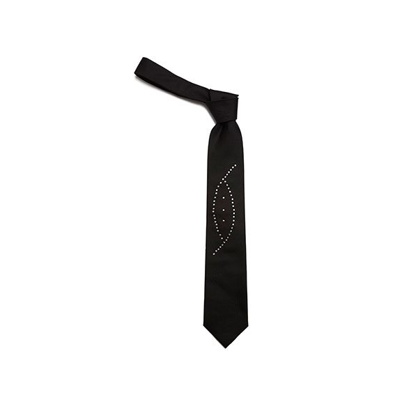 BLACK skinny silk studded abstract tie-0