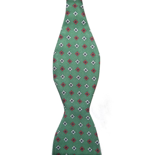 Green Small diamonds Silk Self Tie Bow Tie -0