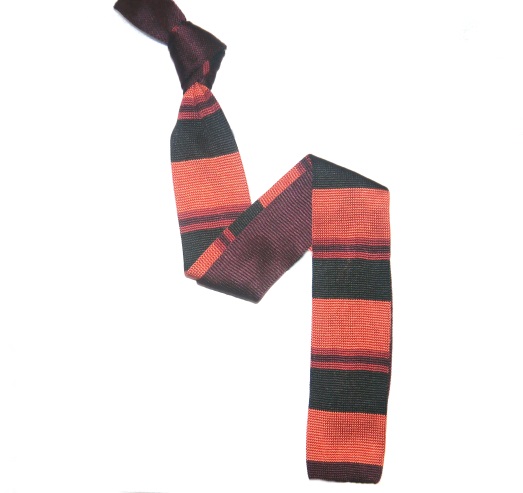 Orange/Black Bold Stripes Silk Knitted Tie -0