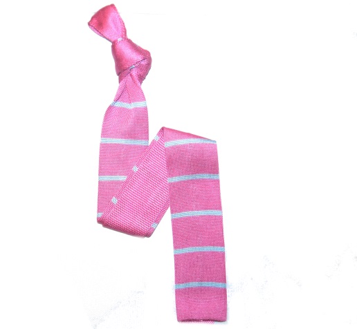 Hot Pink/Aqua Slim Stripes Silk Knitted Tie -0