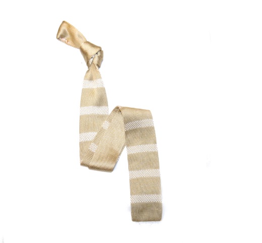 Champagne/White Stripes Silk Knitted Tie -0