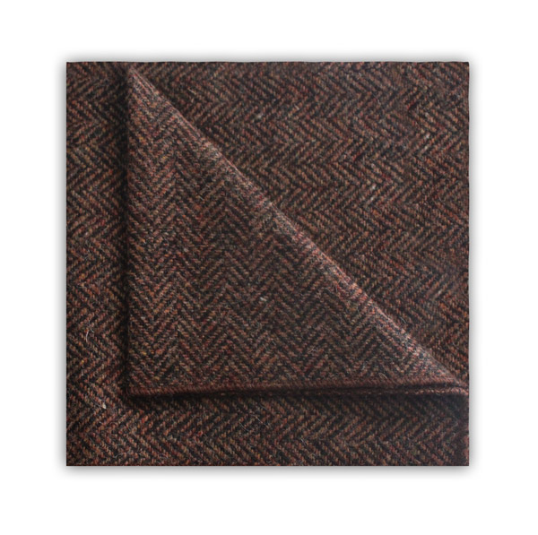 Brown herringbone tweed pocket square