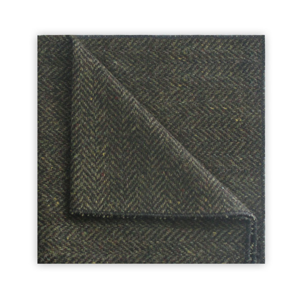 Moss green herringbone pocket square -0