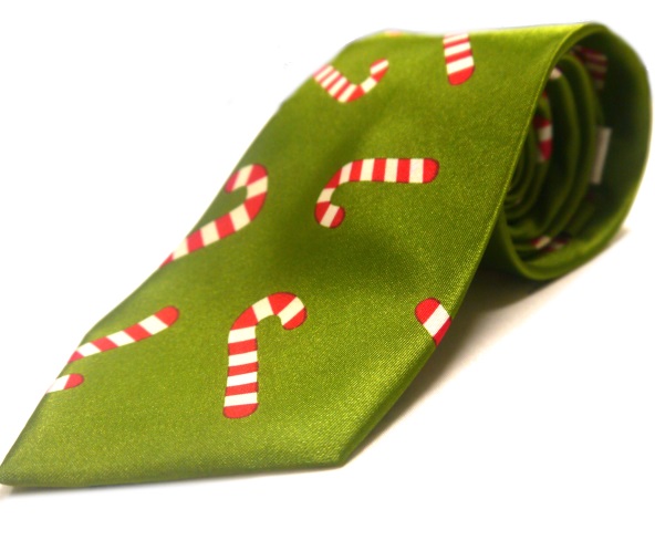 Green red and white candy cane christmas tie -0