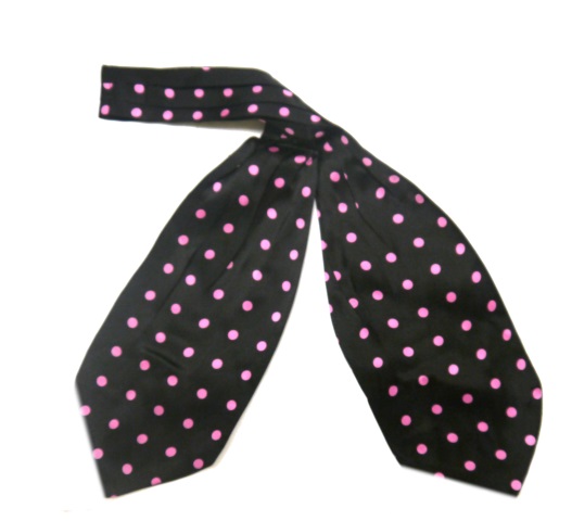 Black/pink polka dots silk cravat-0
