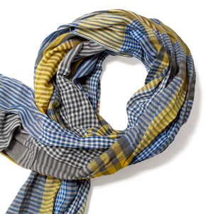 Blue/yellow gingham cotton scarf-0
