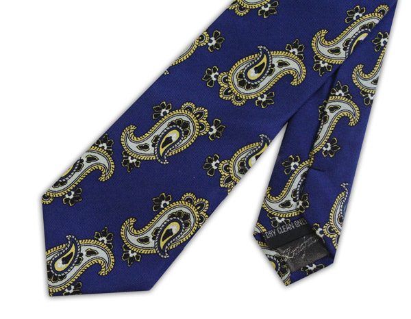 Royal blue/yellow paisley silk skinny tie -0