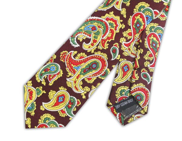 Maroon/red/yellow paisley silk skinny tie-0