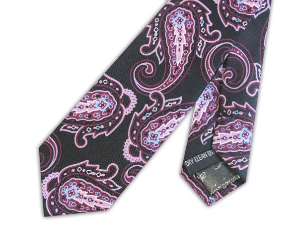 Deep purple paisley silk skinny tie -0