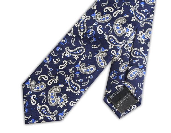 French Navy/white busy paisley silk tie -0