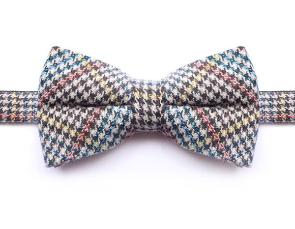 BLUE/ORANGE/YELLOW PRINCE OF WALES CHECK BOW TIE-0