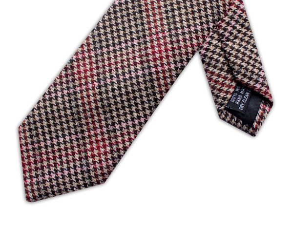 BROWN/PINK/RED PRINCE OF WALES CHECK TIE-0