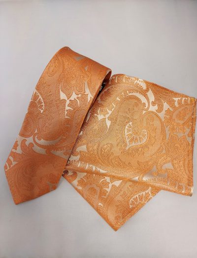 TAN PAISLEY TIE AND POCKET SQUARE