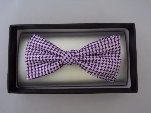 PURPLE/WHITE HOUNDSTOOTH CHECKED BOW TIE