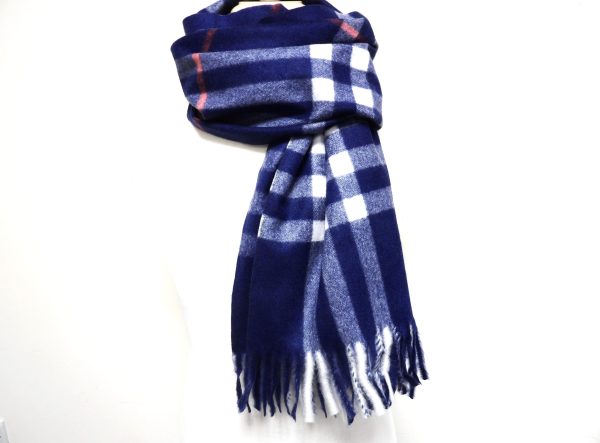 Navy Checked Soft Wool Unisex Scarf